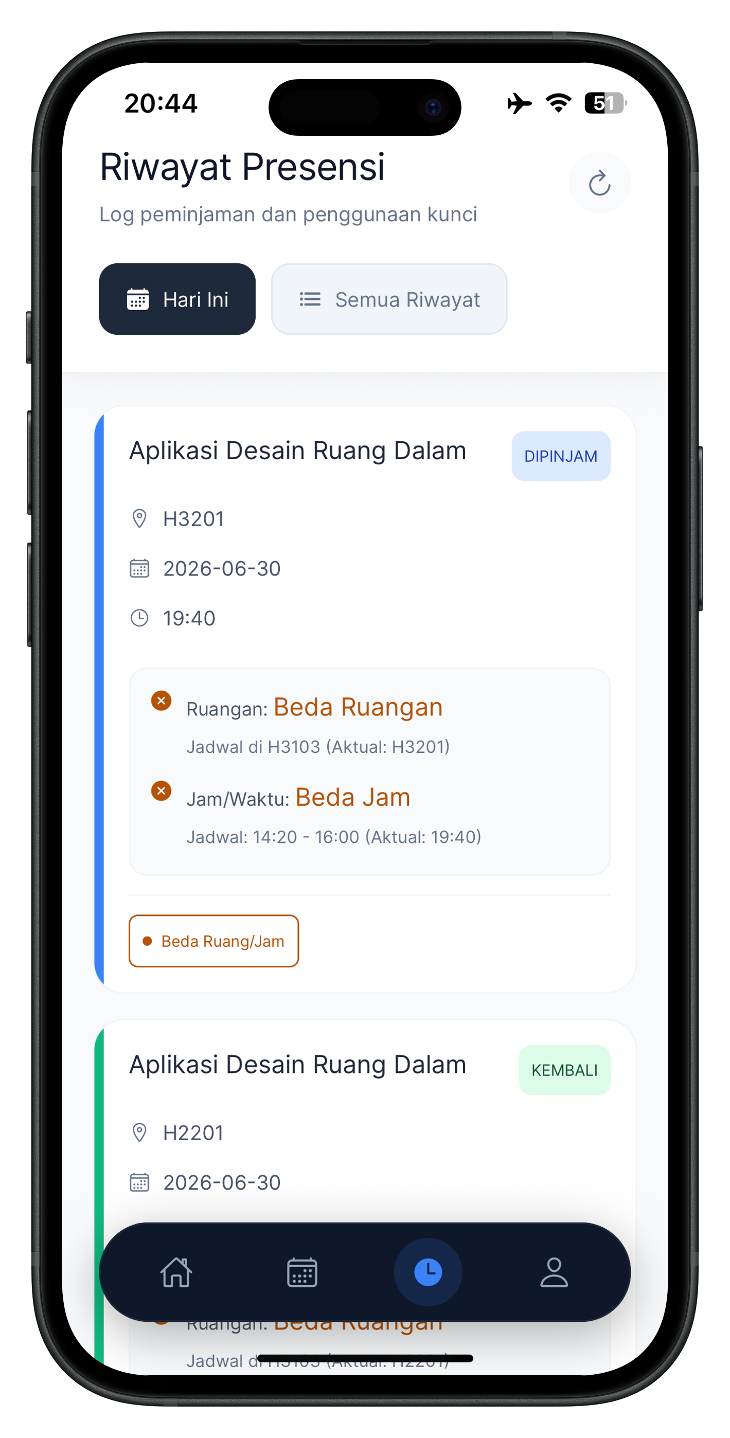 Mockup Riwayat dosen Pinjam Ruang ITATS 1