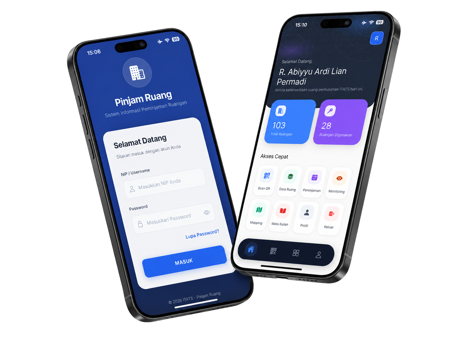 Mockup aplikasi mobile Pinjam Ruang ITATS