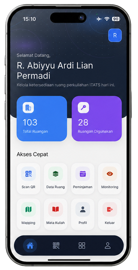 Mockup dashboard aplikasi Pinjam Ruang ITATS